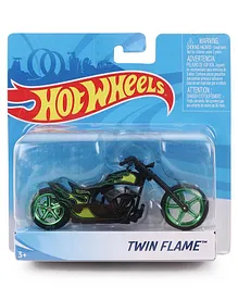 Hot Wheels Die Cast Free Wheel Twin Flame Bike - Green & Black