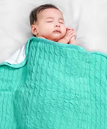 Babyhug Premium Cotton Knitted & Fur Blanket - Green