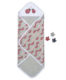 Beebop Cotton Hooded Receiving Blanket Ladybird Design - Grey Red