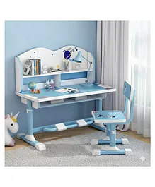 Purple Tots Kids Study Table & Chair
                        Set Height Adjustable Wooden Desk with Storage,
                        Book Holder & Ergonomic Support, Kitty Print
                        (Sky Blue)