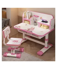 Purple Tots Kids Study Table & Chair
                        Set Height Adjustable Ergonomic Desk with Tilt
                        Book Stand, Drawer Storage & Cartoon Design
                        (Pink)