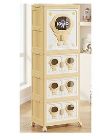 Purple Tots 5 - Tier Foldable Kids Wardrobe  Plastic Storage Organizer with Hanging Rod, Magnetic Doors & Space-Saving Design (Cream)