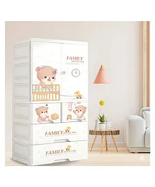 Purple Tots 4-Tier Foldable Plastic
                        Wardrobe Storage Cabinet with Drawers, Stackable
                        Space-Saving Organizer, Bear Family Design
                        (White)