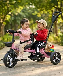 Babyhug AeroGlide DuoExplorer: 2-in-1 Twins
                        Tricycle with Puncture Proof EVA Wheels - Pink|
                        Dual Seats & Parental Control Handle|
                        Foldable Footrest| Safety Harness| Non-slip
                        Pedals| For 2 to 5 Years