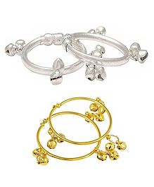 Akinos Kids Set Of 2 Gold & Silver Plated Ghungroo Beads Detailed Bracelets - Golden & Silver