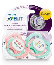 Avent Orthodontic Free Flow Soother Pack of 2 - Pink & Green