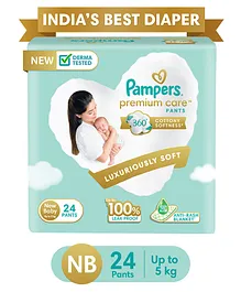 Pampers Premium Care Pants, New Born, Extra Small size baby diapers  (NB,XS), 24 count, Softest ever Pampers