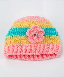 Knits & Knots Cap With Flower Applique - Pink