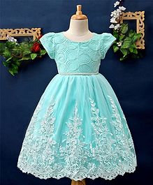 Mark & Mia Flower Embroidery Work Cap Sleeves Dress - Aqua