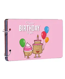 Studio Shubham Wooden Scrapbook Album Happy Birthday Print - Pink
