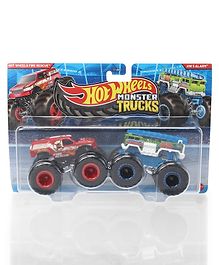 Hot Wheels Glow In Dark Free Wheel Die Cast  Monster Truck Pack of Two - Red & Blue