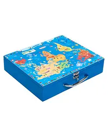 Li'll Pumpkins Medium Wooden Storage Box Map Print - Blue