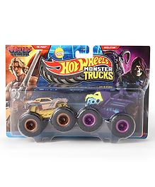 Hot Wheel Die Cast Free Wheel  Monster Trucks  Skeletor Toy Pack of 2 - Yellow & Purple