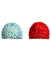 Babymoon Knitted Flower Applique Cap Pack of 2 - Blue & Red