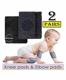 Babymoon Baby Anti Slip Stretchable Knee Cap Elbow Safety Protector Set Of 2 - Black & Dark Grey