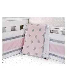 Masilo Organic Cotton Dohar Blanket Star Print - Pink & Grey