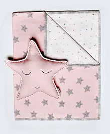 Masilo Tuck Me In Organic Cotton Baby Blanket With Cushion Star Print - Pink
