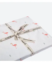 Masilo Organic Cotton Fitted Cot Sheet Flamingo Print - White