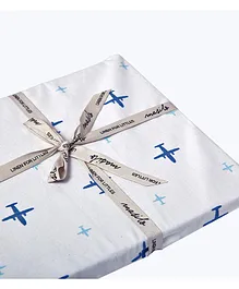 Masilo Organic Cotton Fitted Cot Sheet Aeroplane Print - White Blue