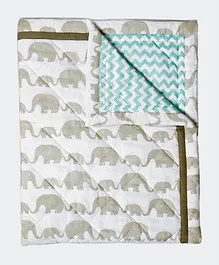 Masilo Quilted Blankets Elephant Print - Grey White