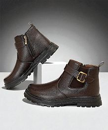 Freeplay Buckle Closure Textured Boots - Brown