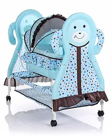 Animal Print Cradle With Mosquito Net and Swing Lock function - Light Blue
