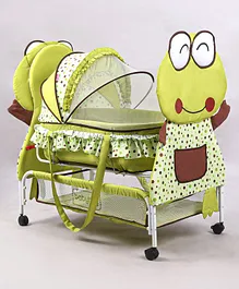 Babyhug Froggy Print Cradle With Mosquito Net and Swing Lock function - Green
