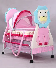 Babyhug Lion Print 2 in 1 Cradle cum bassinet with Mosquito Net and Swing Lock function - Pink