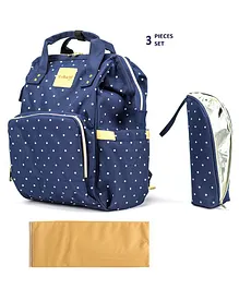T-Bags Diaper Backpack With Bottle Holder & Changing Mat Dot Print - Navy Blue