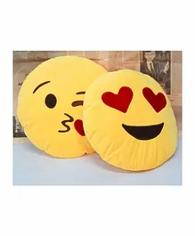 Frantic Heart Eye and Flying Kiss Smiley Plush Cushion Yellow - Pack of 2