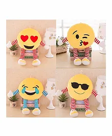 Frantic Smiley Plush Cushion With Stripe Hands And Legs Pack of 4 - Yellow 