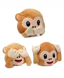 Frantic Monkey Faced Plush Cushion Pack of 3 - Brown