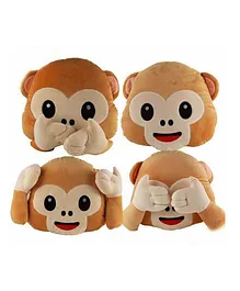 Frantic Monkey Faced Plush Cushions Pack of 4 - Brown