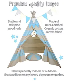 Mi Dulce An'ya Striped Cotton Tent With Rods & Cushion - Blue & Off white