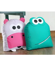 My Gift Booth Cushions Hippo & Frog Design Green Pink - Pack of 2