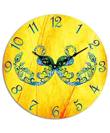Studio Shubham Peacock Design Wooden Wall Clock - Yellow