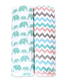 Masilo Organic Cotton Muslin Swaddle Wrappers White Sea Green - Pack of 2