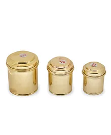 Shripad Steel Home Miniature Brass Container Set of 3 - Golden