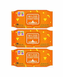 BeyBee Water Base Baby Wipes for Sensitive Skin, Water Wet Tissue for Baby Combo with Fliptop Lid, Pack Of 3 - 240 wipes