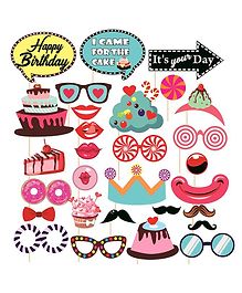 Syga Birthday Photo Booth Party Props Set Multicolour - 29 Pieces