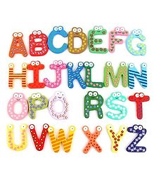 Syga Wooden Refrigerator Magnets Set of 26 - Multicolour