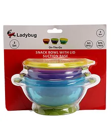 Ladybug Snack Bowl Set with Snap Up Lid & Suction Base Pack of 3 - Multicolor