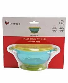 Ladybug Snack Bowl Set with Snap Up Lid & Suction Base - Blue