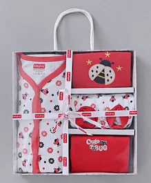 Babyhug Clothing Gift Set Ladybug Embroidery Red white - 5 Pieces