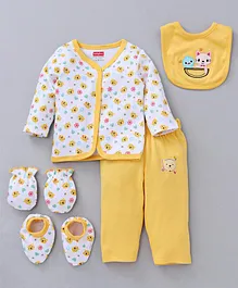 Babyhug Clothing Gift Set Animal Embroidery Yellow White - 5 Pieces