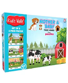 Kidz Valle Baby and Mother Their Homes Jigsaw Puzzle - Set of 6 3 Piece Puzzle 