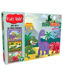Kidz Valle Dino World Jigsaw Puzzle - Set of 3 12 Piece Puzzle