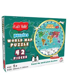 Kidz Valle World Map Puzzle Blue - 42 Pieces 