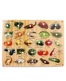 Kinder Creative Wooden Alphabet Vegetables With Knobs Puzzle - Multicolor