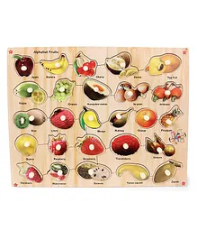 Kinder Creative Wooden Alphabet Fruits With Knobs Puzzle - Multicolor